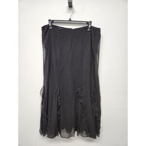 Vintage Ralph Lauren Silk Polka Dots Ruffle Hem Midi Skirt, Sz 14, Black & White